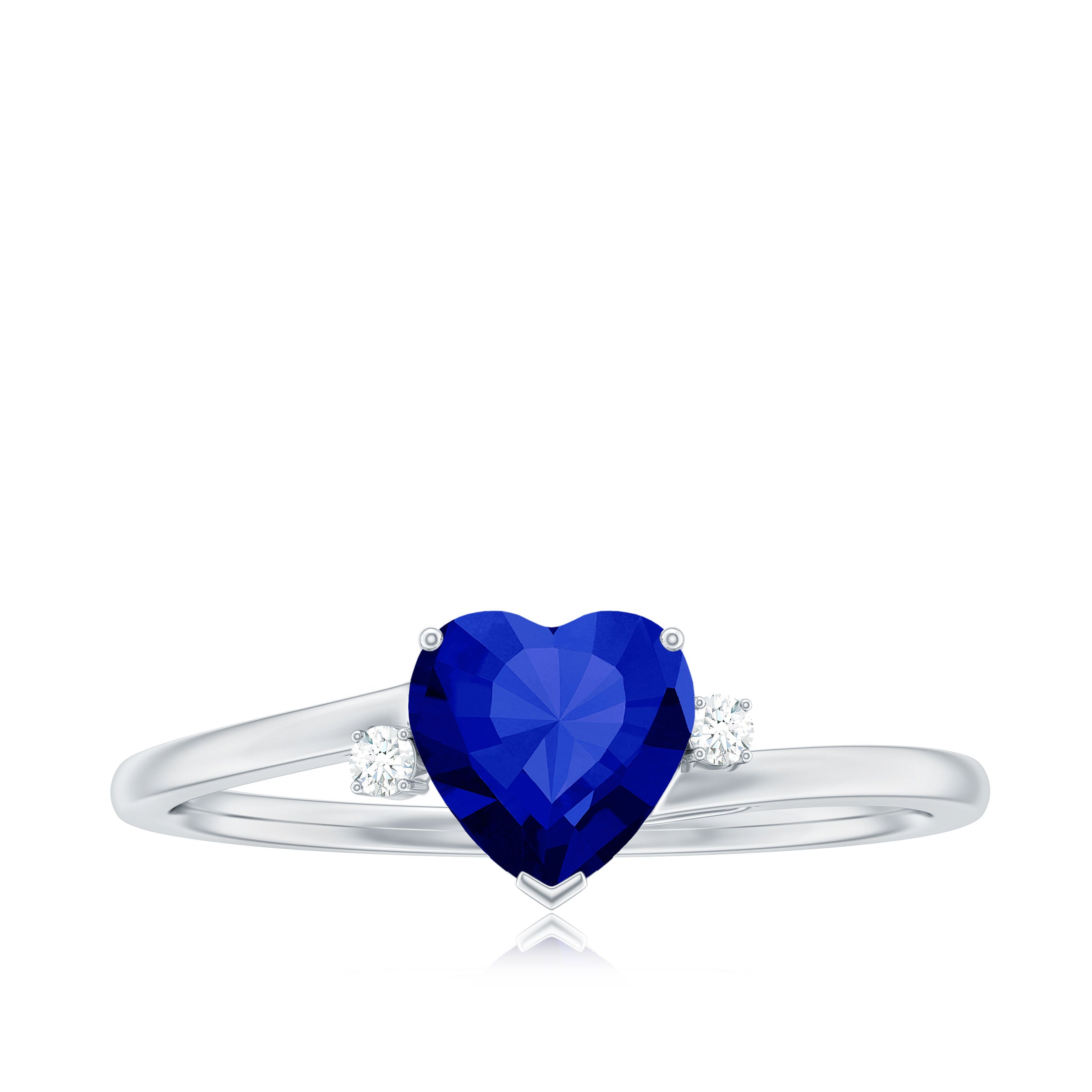 Heart Shape Created Blue Sapphire Solitaire Engagement Ring with Diamond Lab Created Blue Sapphire - ( AAAA ) - Quality - Rosec Jewels