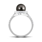 9 CT Tahitian Pearl and Diamond Halo Wedding Ring Set Tahitian pearl - ( AAA ) - Quality - Rosec Jewels