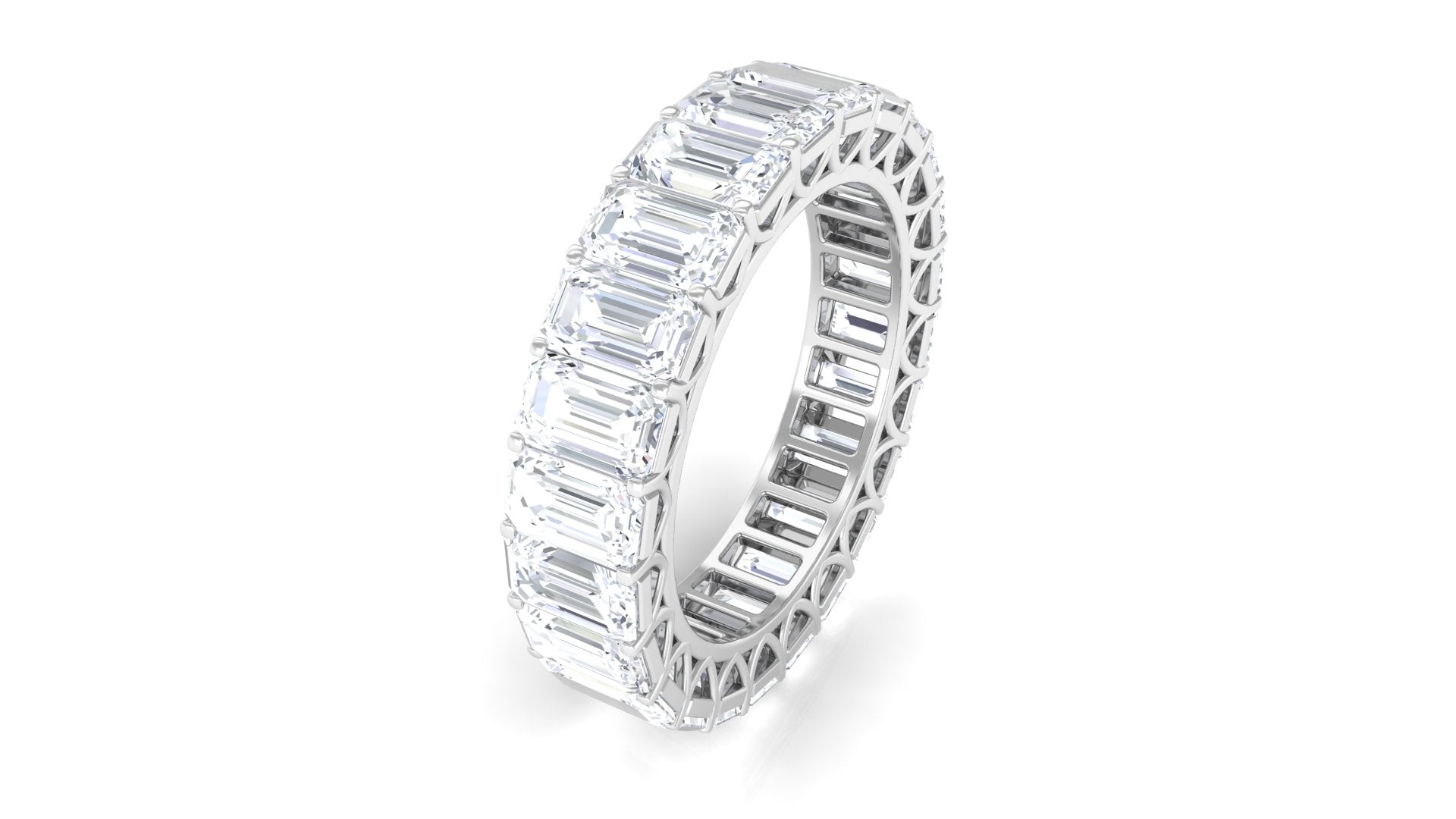 Emerald Cut Zircon Full Eternity Band Ring Zircon - ( AAAA ) - Quality - Rosec Jewels