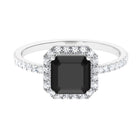 Asscher Cut Black Onyx Halo Engagement Ring with Diamond Black Onyx - ( AAA ) - Quality - Rosec Jewels