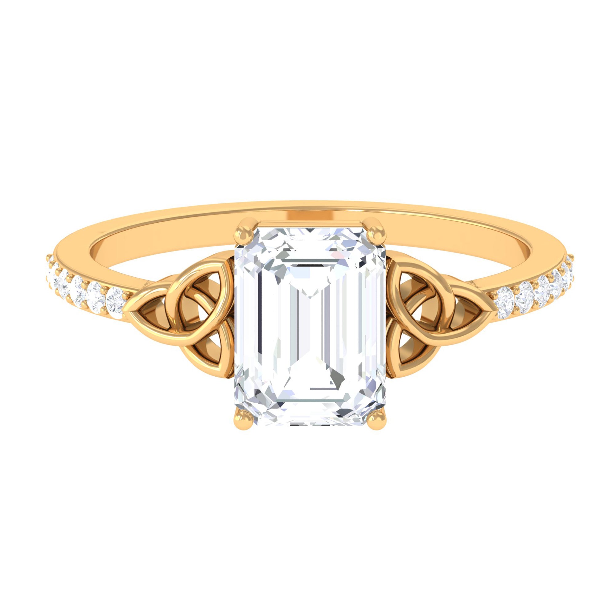 2.75 CT Emerald Cut Zircon Solitaire Celtic Engagement Ring in Gold Zircon - ( AAAA ) - Quality - Rosec Jewels