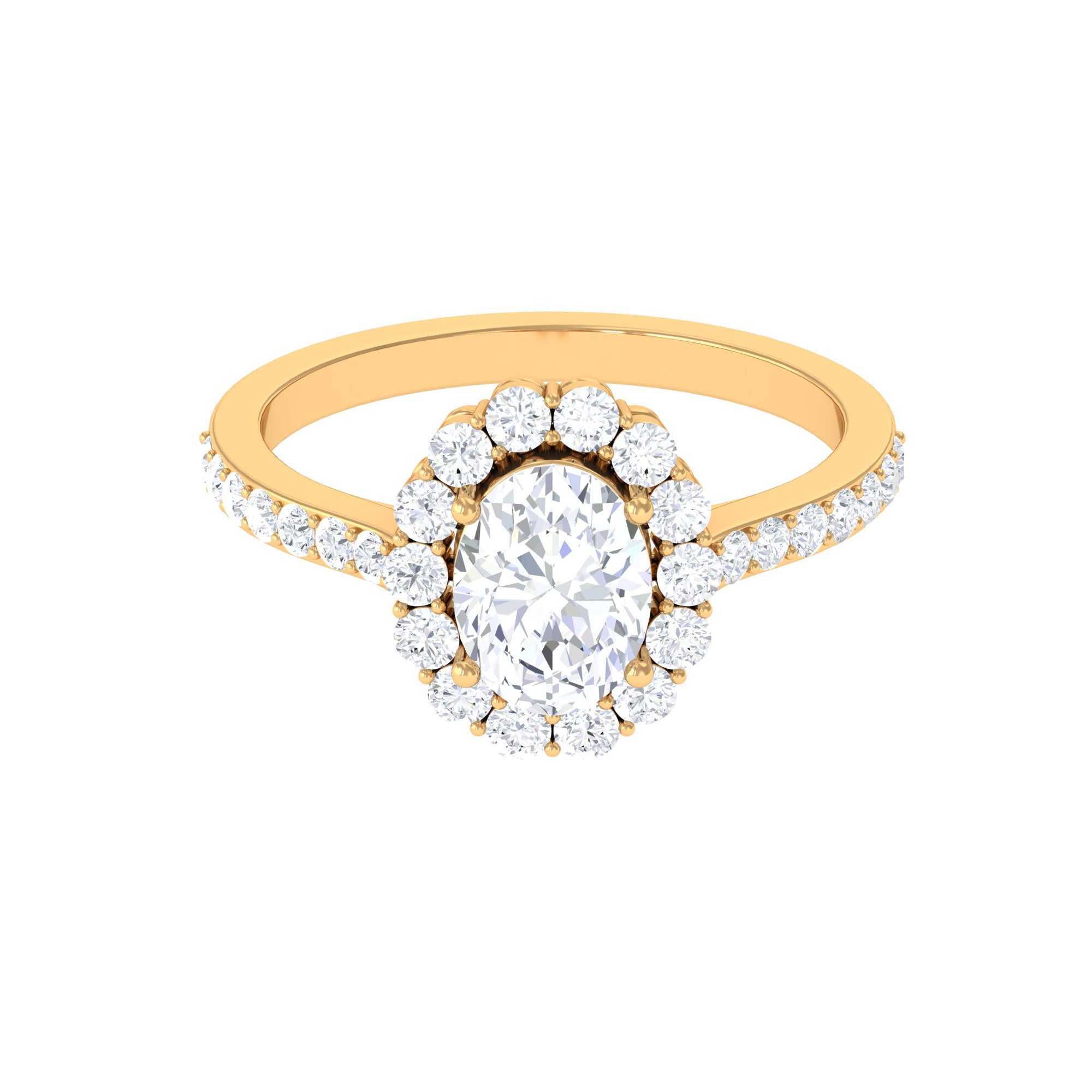 3 CT Oval Simulated Diamond Classic Halo Ring in Gold Zircon - ( AAAA ) - Quality - Rosec Jewels