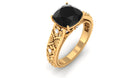 Cushion Cut Solitaire Black Onyx Floral Engagement Ring with Diamond Black Onyx - ( AAA ) - Quality - Rosec Jewels