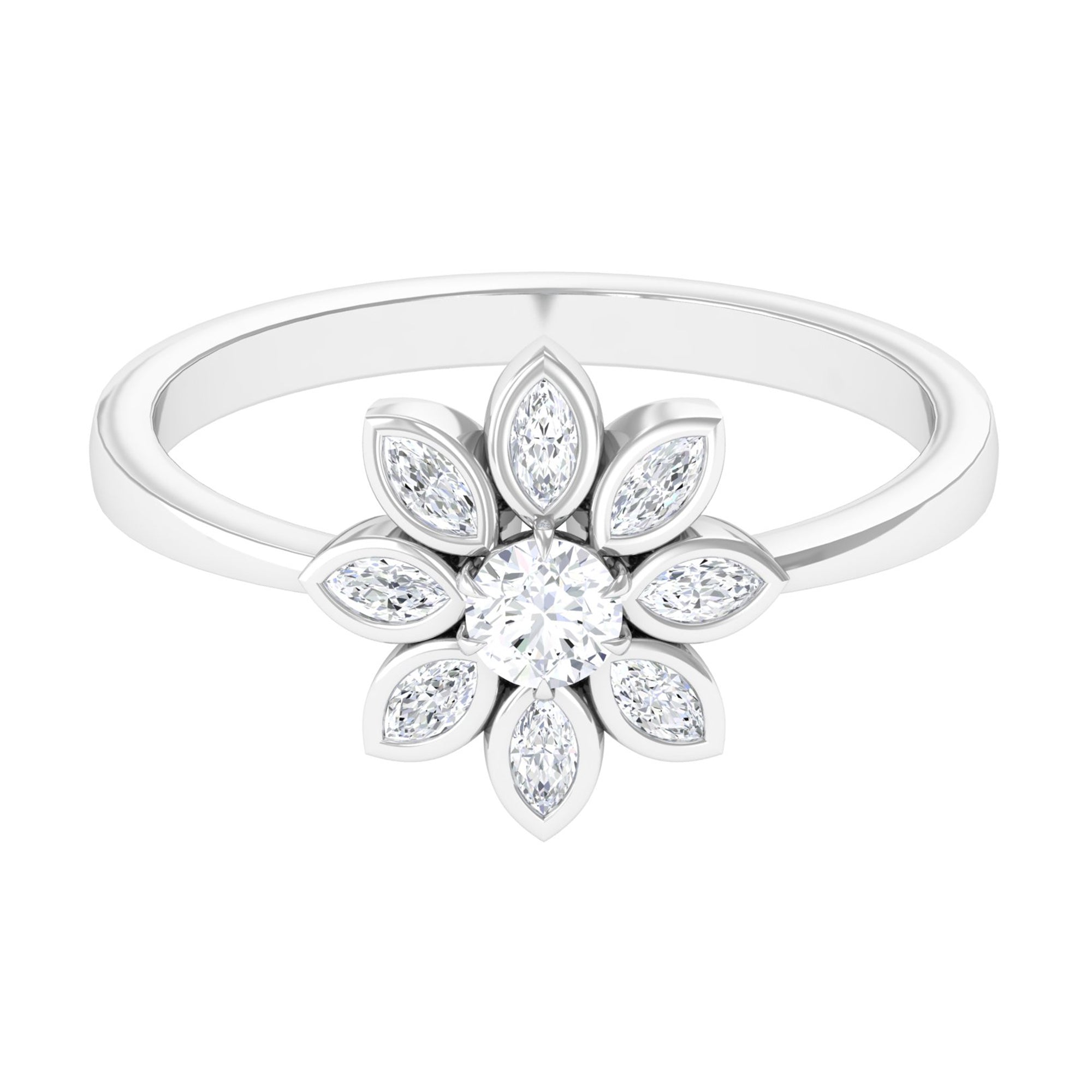 1/2 CT Simulated Diamond Elegant Flower Ring in Gold Zircon - ( AAAA ) - Quality - Rosec Jewels