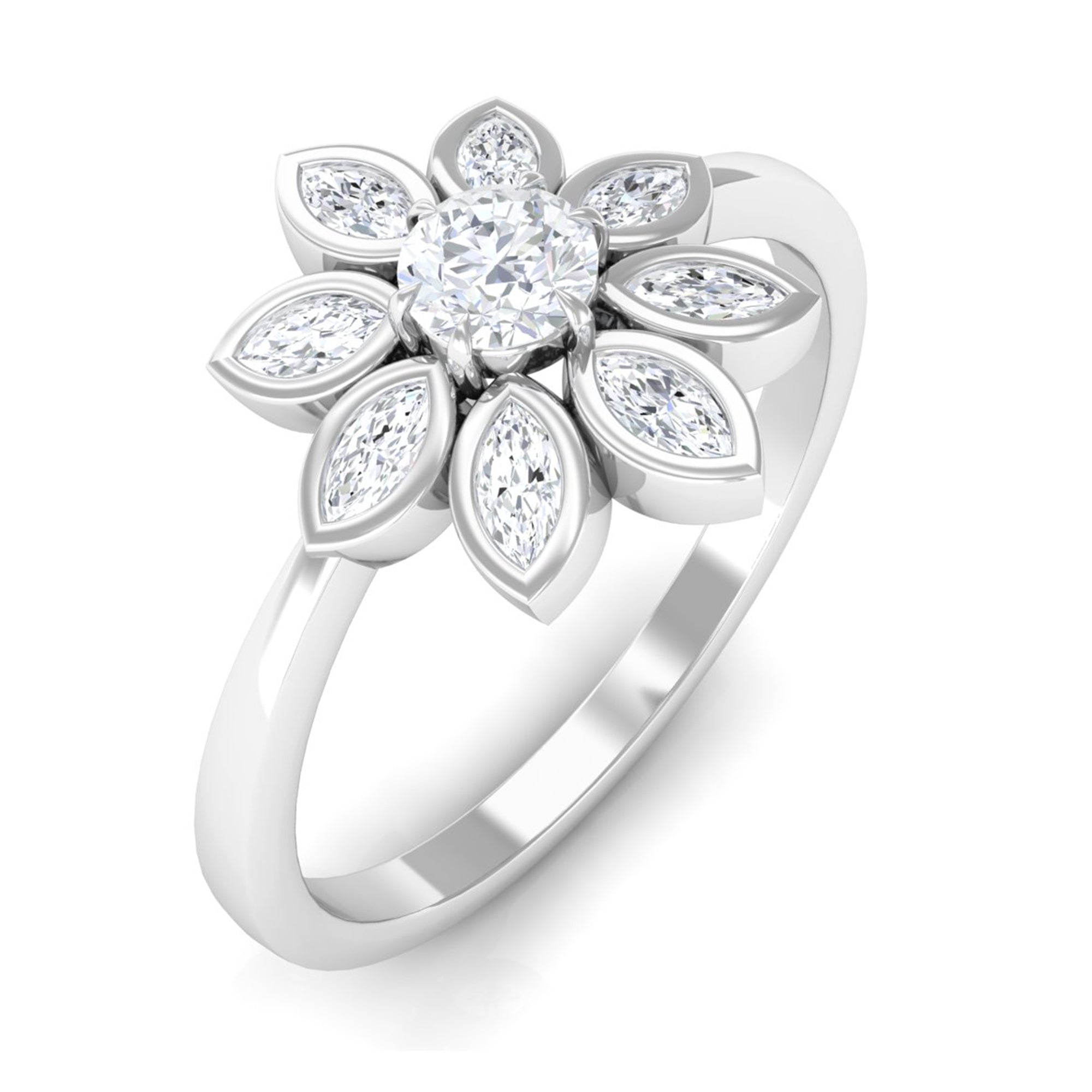 1/2 CT Simulated Diamond Elegant Flower Ring in Gold Zircon - ( AAAA ) - Quality - Rosec Jewels