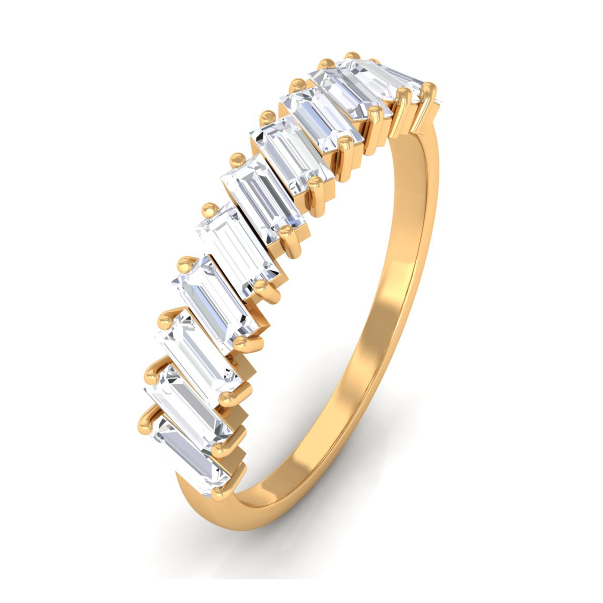 Tilted Baguette Cut Simulated Diamond Half Eternity Ring in Gold Zircon - ( AAAA ) - Quality - Rosec Jewels