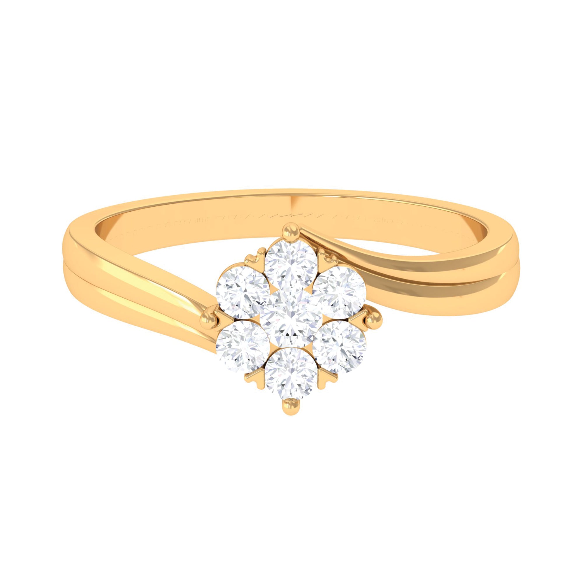 Round Moissanite Flower Ring in Gold Bypass Shank Moissanite - ( D-VS1 ) - Color and Clarity - Rosec Jewels