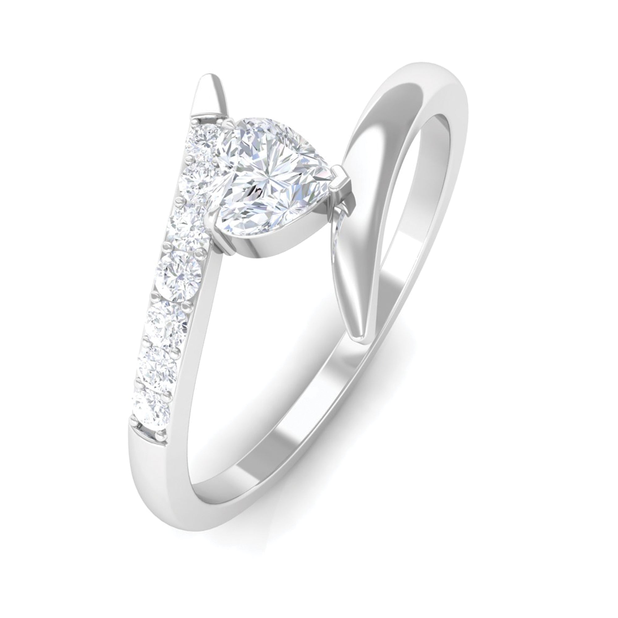 0.50 CT Heart Moissanite Bypass Promise Ring in Gold Moissanite - ( D-VS1 ) - Color and Clarity - Rosec Jewels