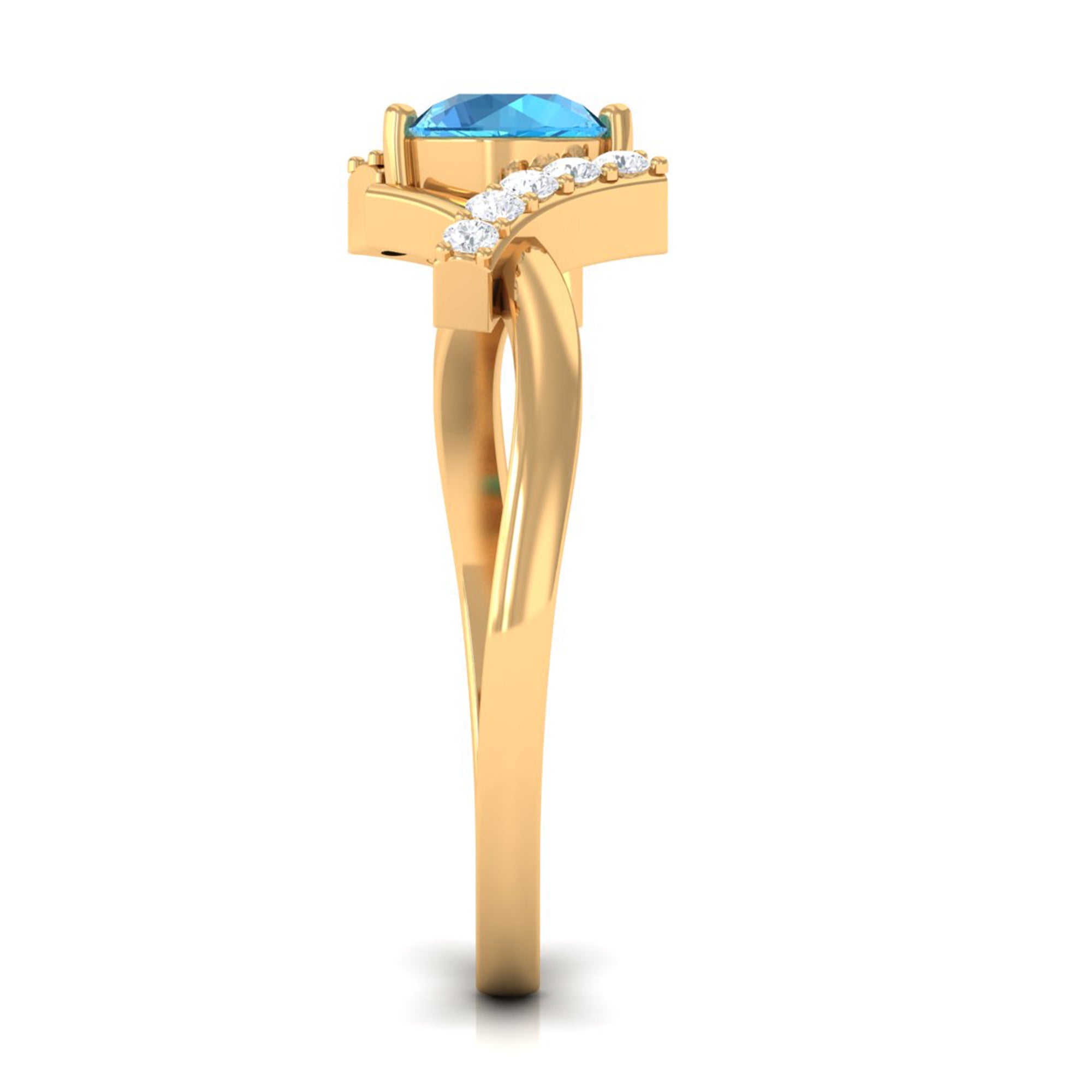 Swiss Blue Topaz and Diamond Designer Promise Ring Swiss Blue Topaz - ( AAA ) - Quality - Rosec Jewels