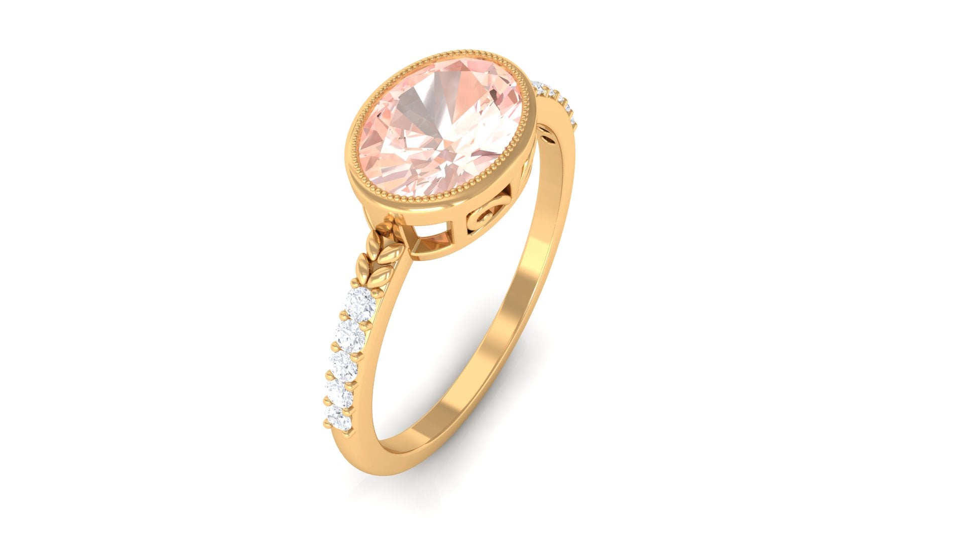 Oval Morganite Solitaire Engagement Ring with Diamond Morganite - ( AAA ) - Quality - Rosec Jewels