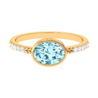 Bezel Set Oval Aquamarine East West Engagement Ring with Diamond Aquamarine - ( AAA ) - Quality - Rosec Jewels