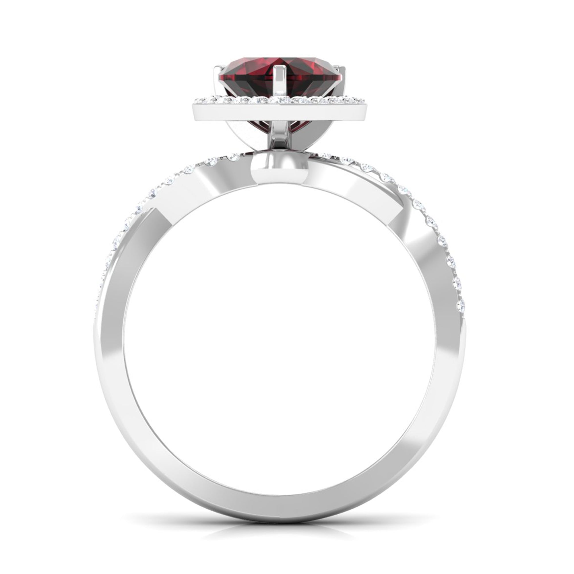 Heart Shape Garnet Crossover Engagement Ring with Diamond Garnet - ( AAA ) - Quality - Rosec Jewels