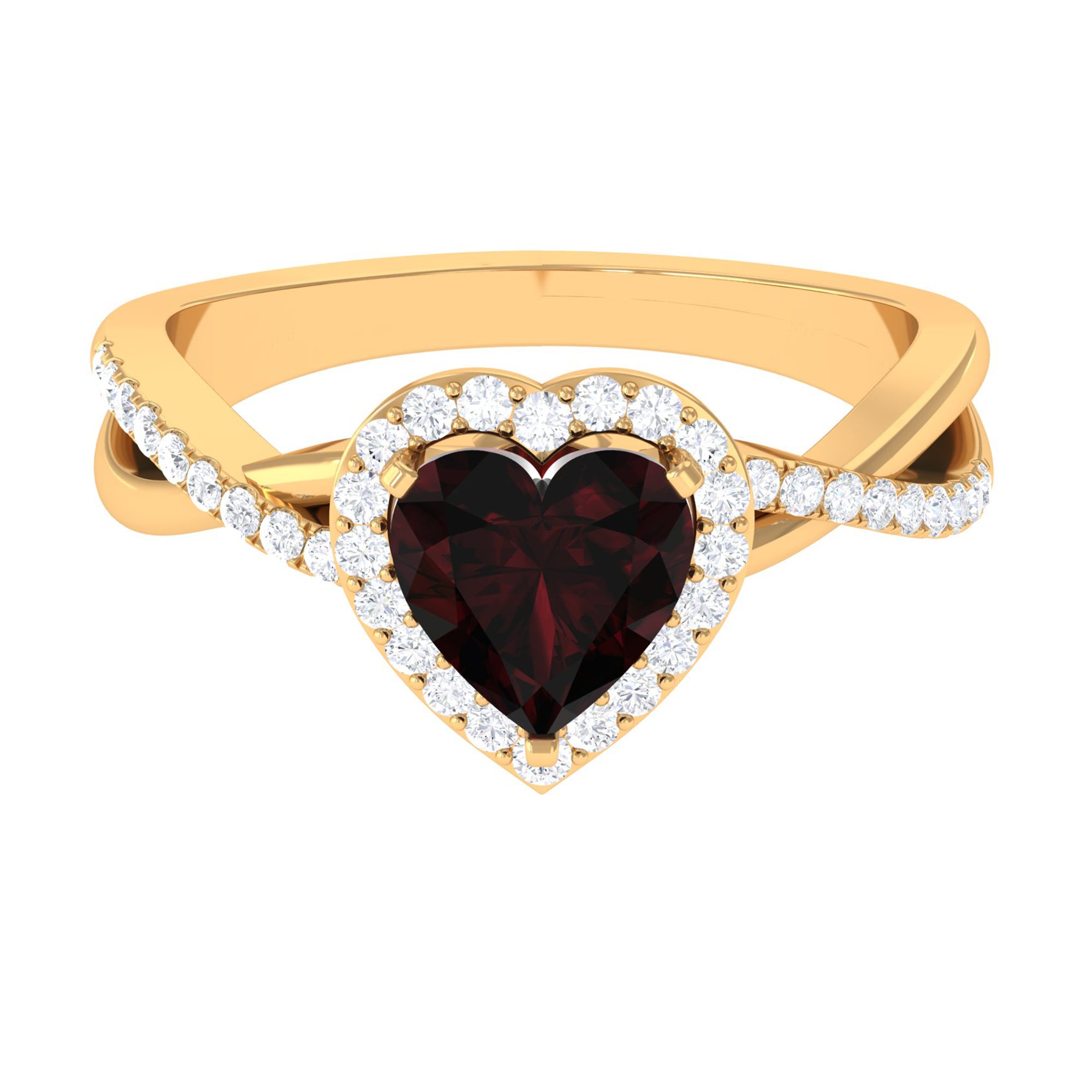 Heart Shape Garnet Crossover Engagement Ring with Diamond Garnet - ( AAA ) - Quality - Rosec Jewels