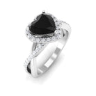 Heart Shape Created Black Diamond Crossover Engagement Ring with Diamond Lab Created Black Diamond - ( AAAA ) - Quality - Rosec Jewels