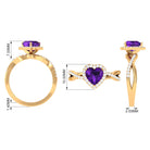 Heart Shape Amethyst Crossover Engagement Ring with Diamond Amethyst - ( AAA ) - Quality - Rosec Jewels