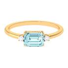 Emerald Cut Aquamarine Solitaire Engagement Ring in East West Style with Diamond Aquamarine - ( AAA ) - Quality - Rosec Jewels