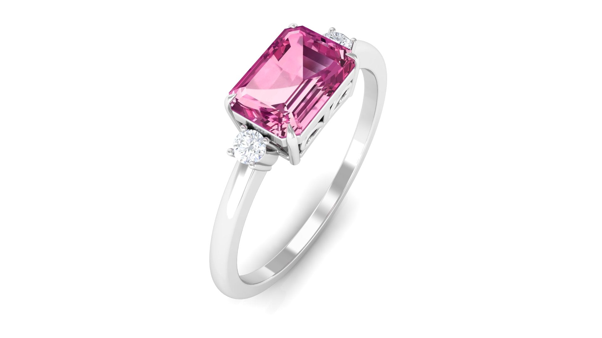 Octagon Cut Pink Tourmaline East West Engagement Ring with Diamond Pink Tourmaline - ( AAA ) - Quality - Rosec Jewels