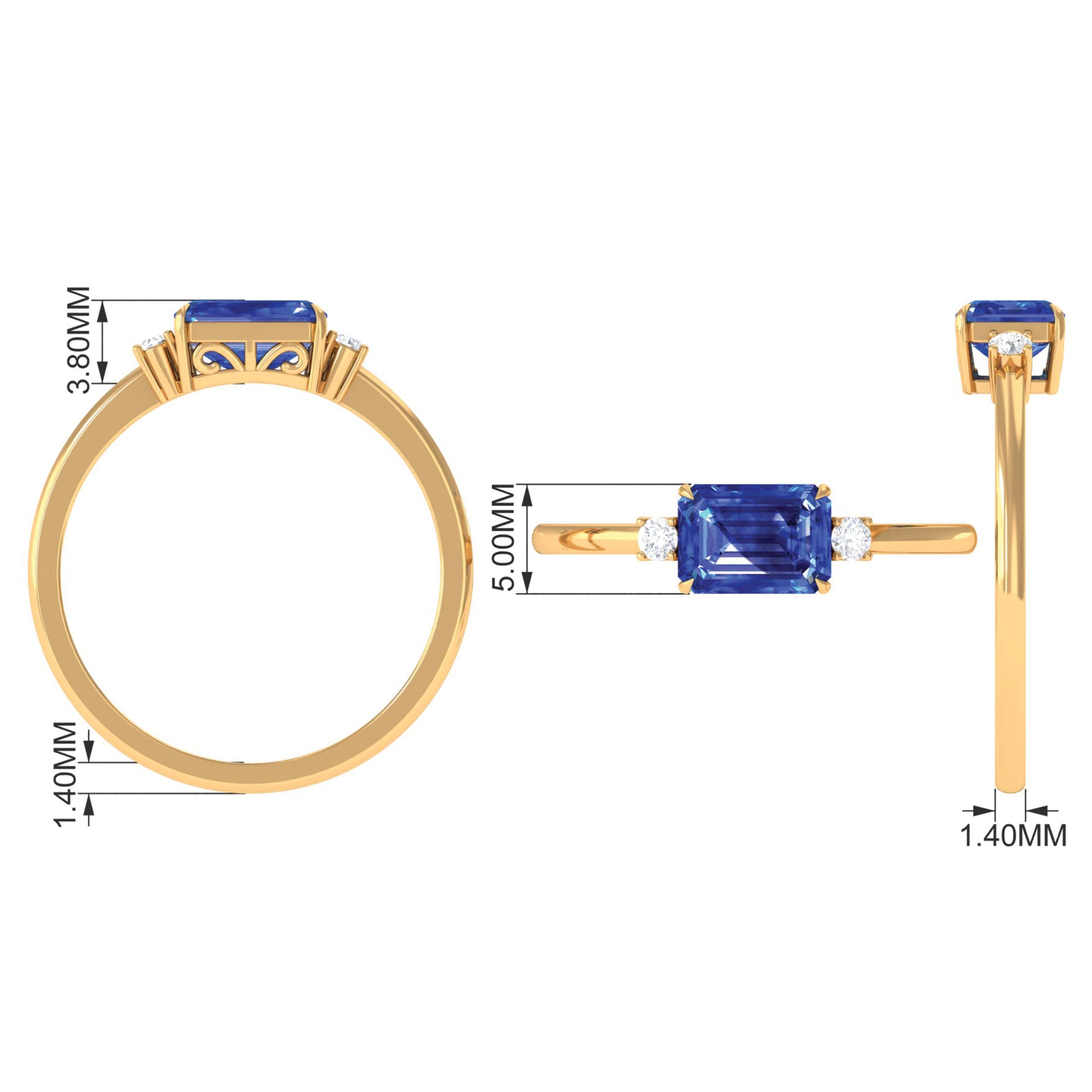 Octagon Cut Created Blue Sapphire East West Engagement Ring with Diamond Lab Created Blue Sapphire - ( AAAA ) - Quality - Rosec Jewels