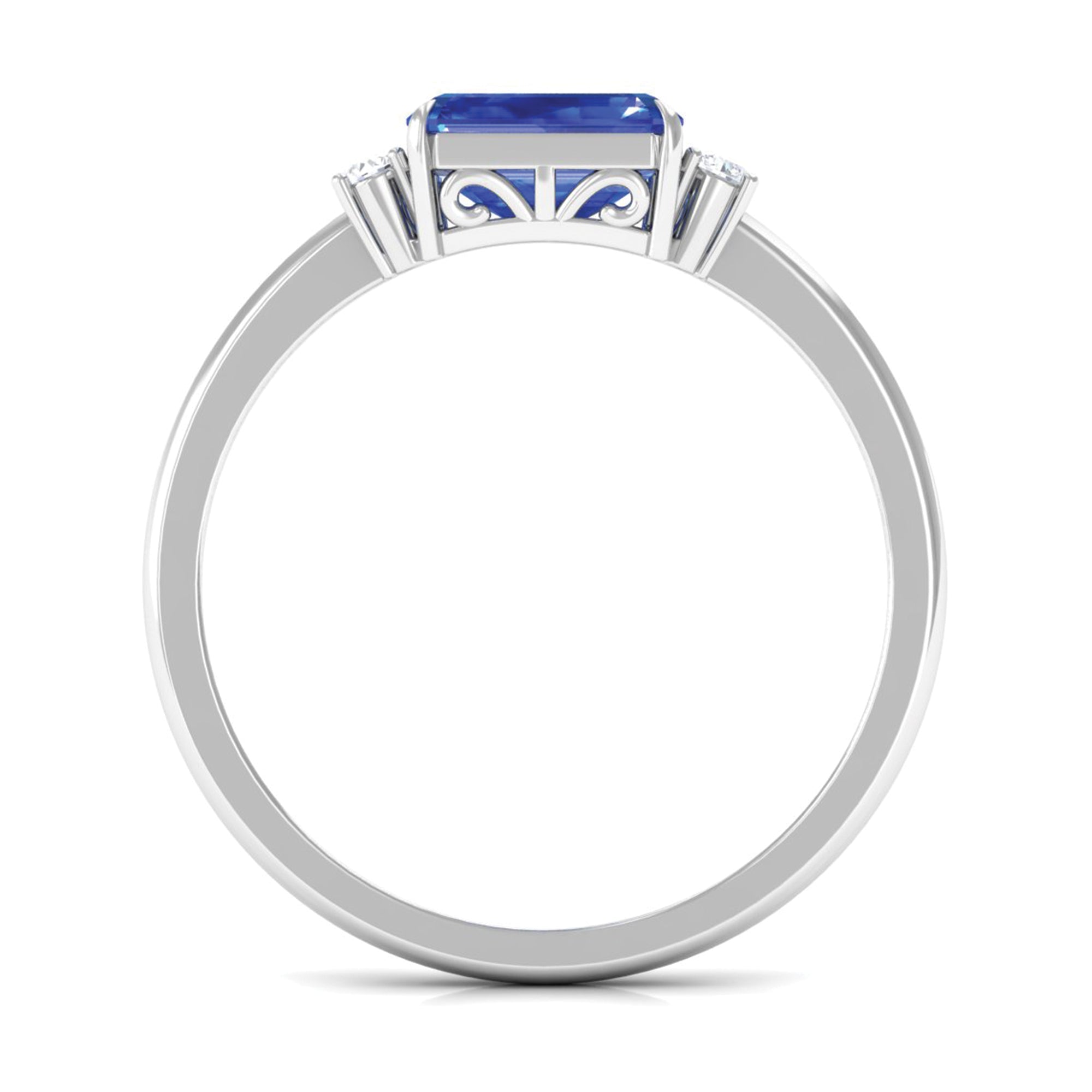 Octagon Cut Created Blue Sapphire East West Engagement Ring with Diamond Lab Created Blue Sapphire - ( AAAA ) - Quality - Rosec Jewels