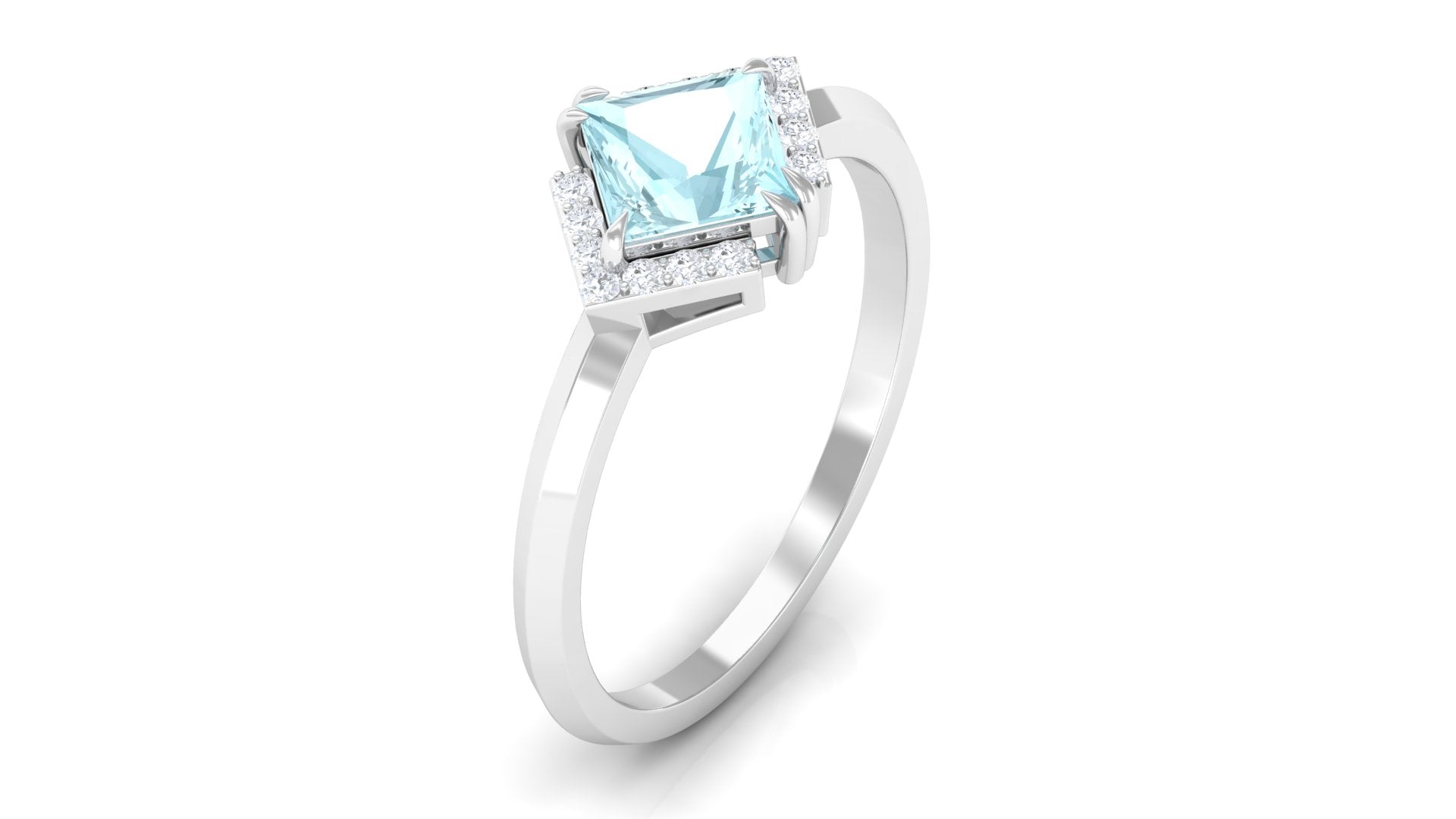 Princess Cut Sky Blue Topaz Simple Engagement Ring with Diamond Sky Blue Topaz - ( AAA ) - Quality - Rosec Jewels