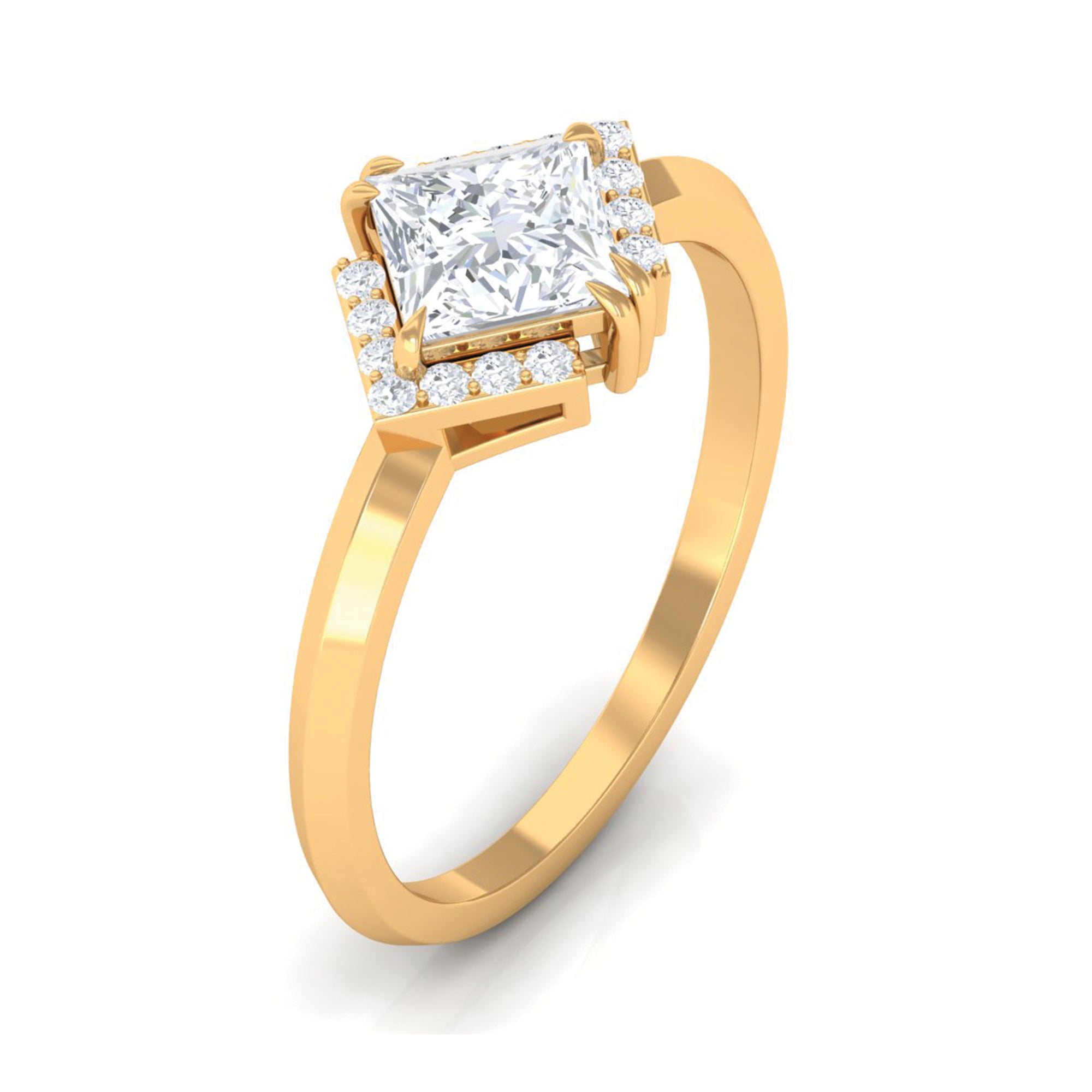 Princess Cut Moissanite Simple Engagement Ring in Gold Moissanite - ( D-VS1 ) - Color and Clarity - Rosec Jewels