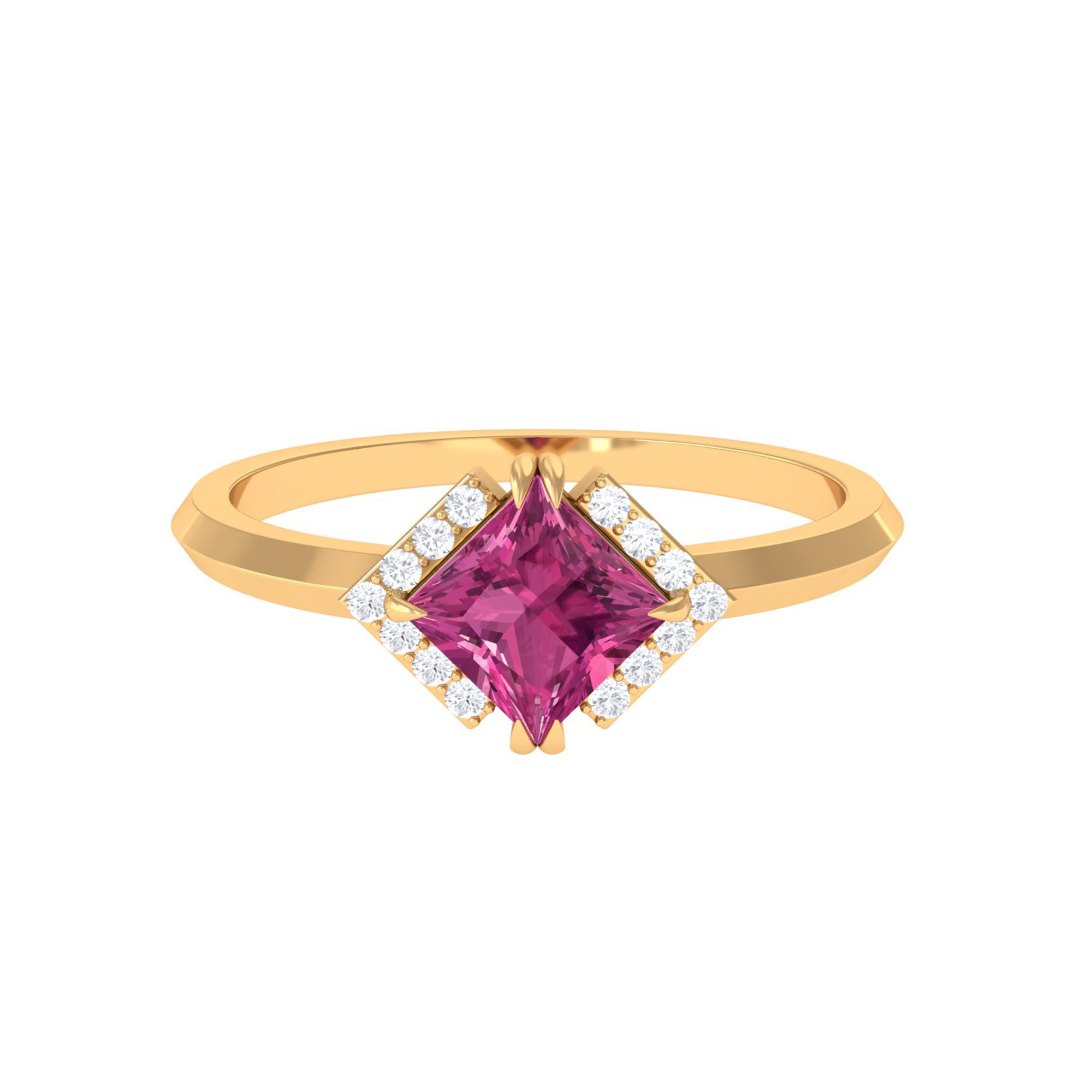 Contemporary Princess Cut Pink Tourmaline Engagement Ring with Diamond Pink Tourmaline - ( AAA ) - Quality - Rosec Jewels