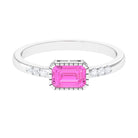 Emerald Cut Pink Sapphire East West Engagement Ring with Diamond Pink Sapphire - ( AAA ) - Quality - Rosec Jewels