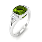 Simple Cushion Cut Peridot Solitaire Engagement Ring with Diamond in Split Shank Peridot - ( AAA ) - Quality - Rosec Jewels