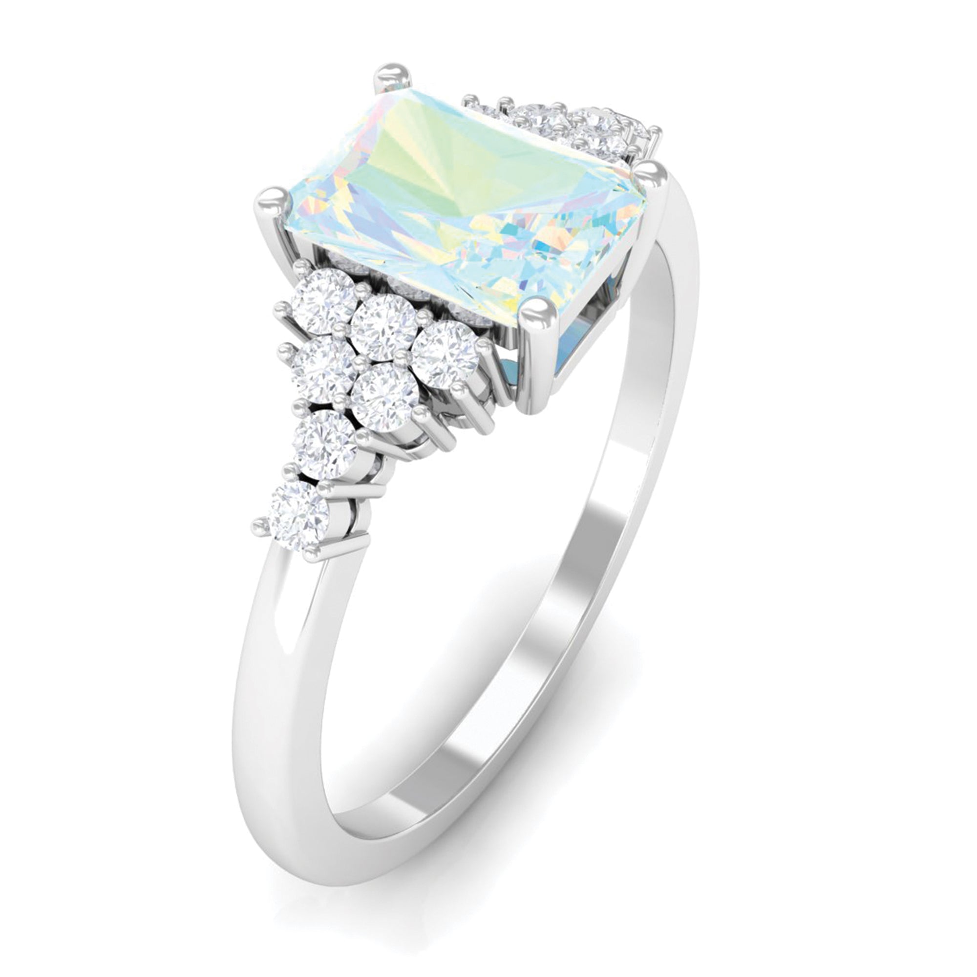 Octagon Cut Ethiopian Opal and Diamond Solitaire Engagement Ring Ethiopian Opal - ( AAA ) - Quality - Rosec Jewels