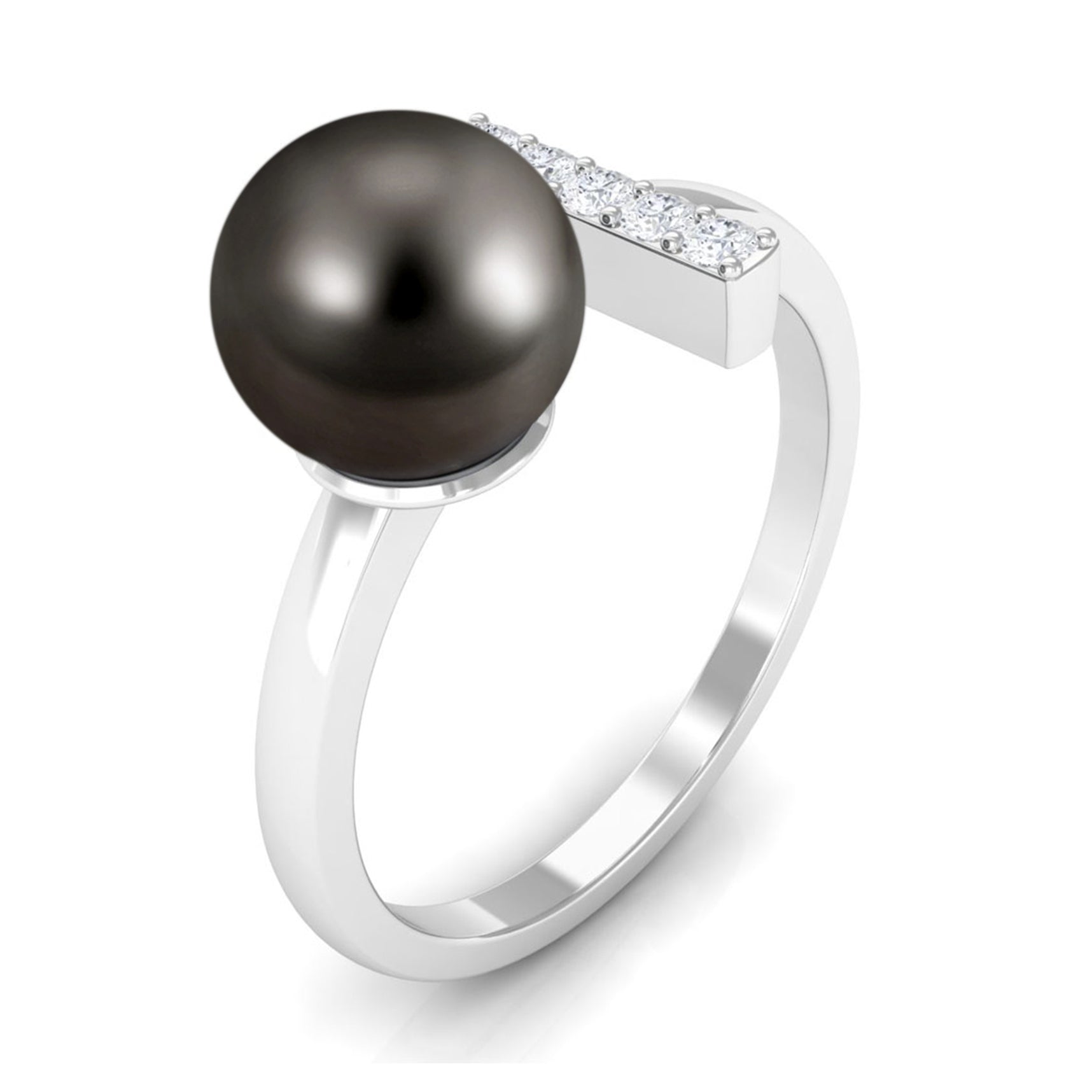 Tahitian Pearl and Diamond Modern Cuff Engagement Ring Tahitian pearl - ( AAA ) - Quality - Rosec Jewels