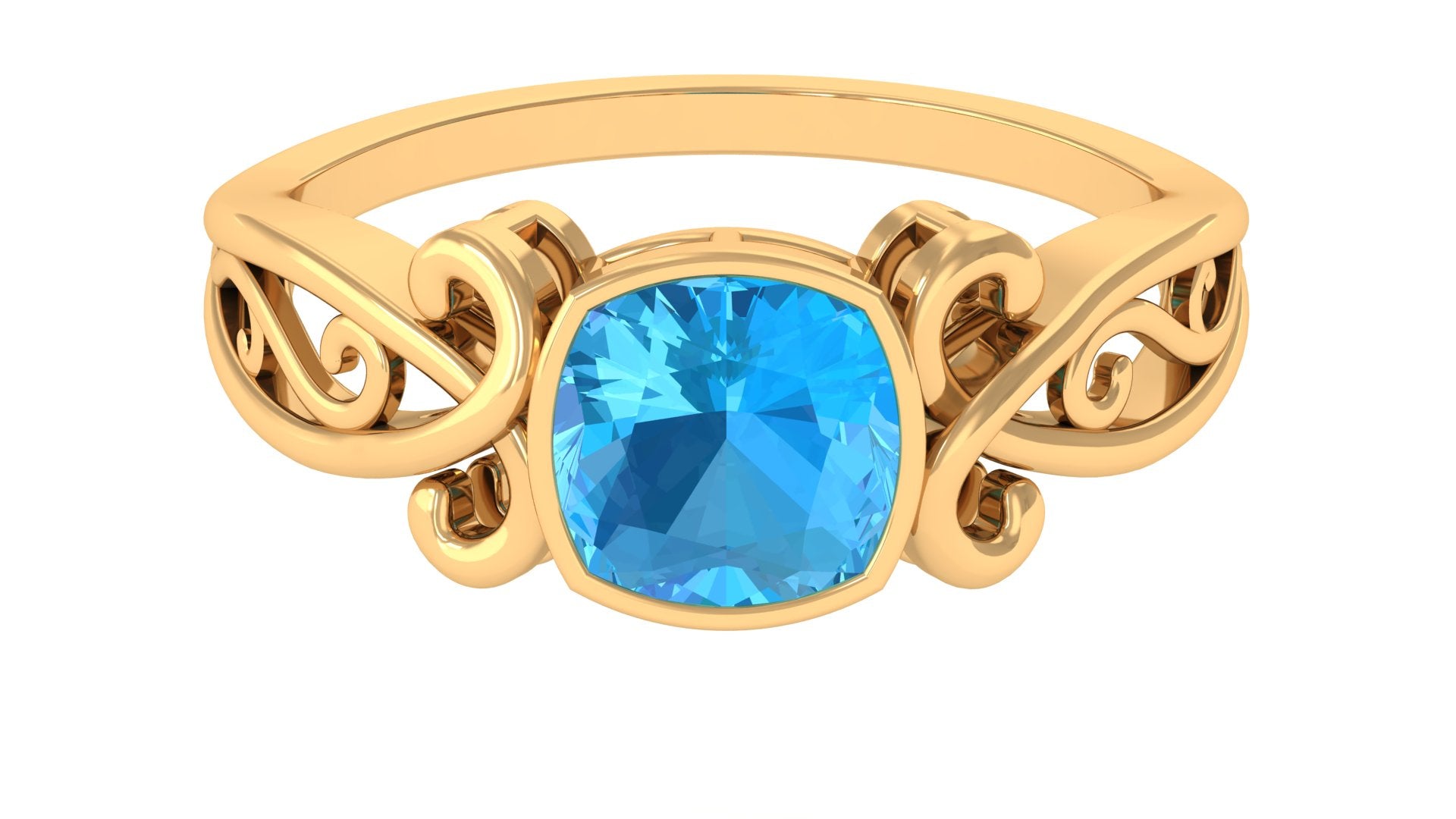 Cushion Cut Swiss Blue Topaz Vintage Solitaire Ring in Bezel Setting Swiss Blue Topaz - ( AAA ) - Quality - Rosec Jewels