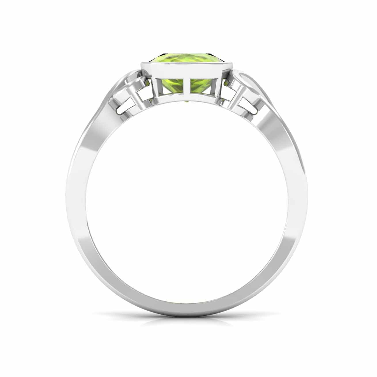 Vintage Style Cushion Cut Peridot Solitaire Ring in Bezel Setting Peridot - ( AAA ) - Quality - Rosec Jewels