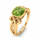 Vintage Style Cushion Cut Peridot Solitaire Ring in Bezel Setting Peridot - ( AAA ) - Quality - Rosec Jewels