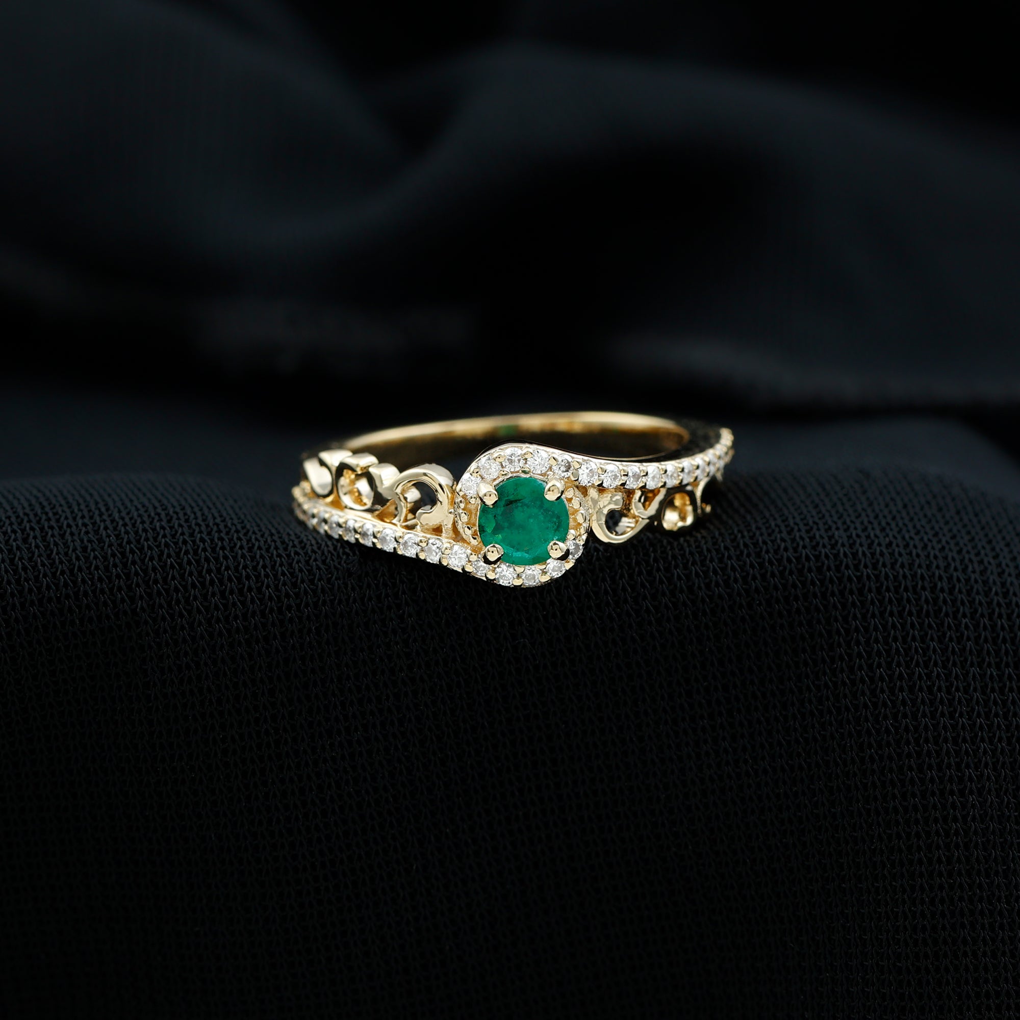 Designer Emerald and Diamond Bypass Engagement Ring Emerald - ( AAA ) - Quality - Rosec Jewels