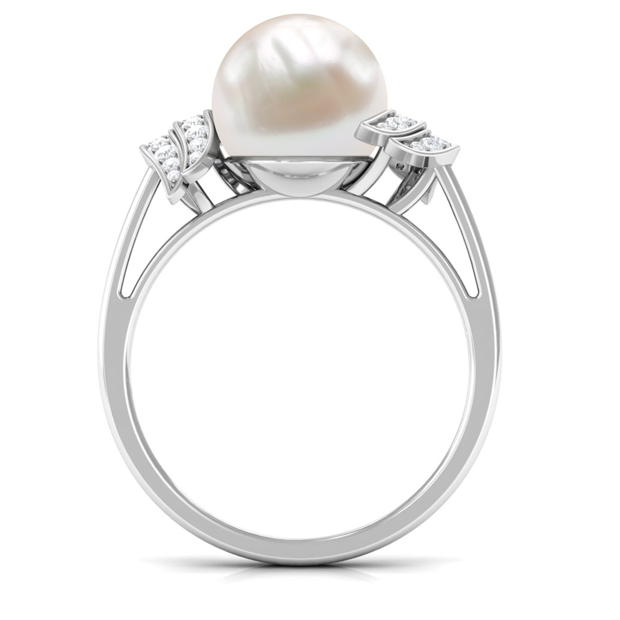 Elegant Freshwater Pearl Solitaire Ring with Diamond Accent Freshwater Pearl - ( AAA ) - Quality - Rosec Jewels