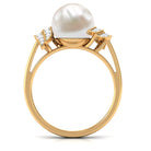 Elegant Freshwater Pearl Solitaire Ring with Diamond Accent Freshwater Pearl - ( AAA ) - Quality - Rosec Jewels