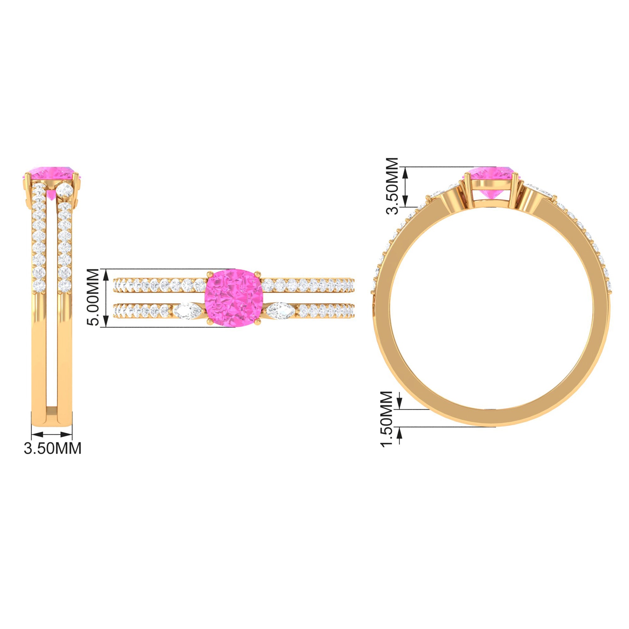 Created Pink Sapphire and Diamond Anniversary Double Band Ring Lab Created Pink Sapphire - ( AAAA ) - Quality - Rosec Jewels