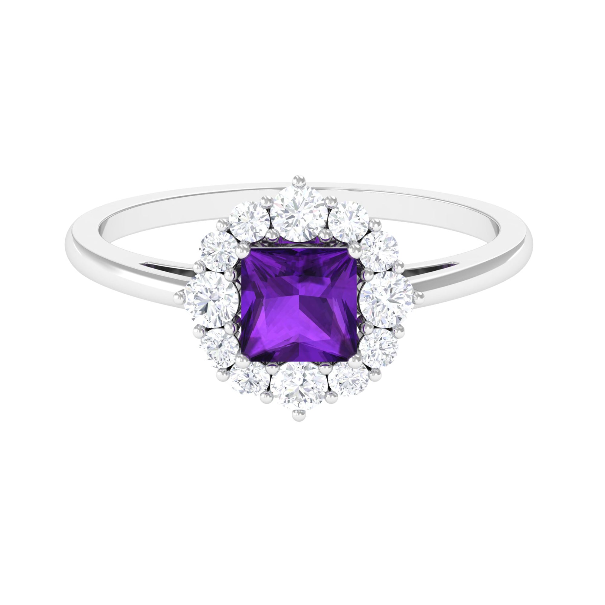 Princess Cut Amethyst and Diamond Halo Engagement Ring Amethyst - ( AAA ) - Quality - Rosec Jewels