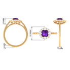 Princess Cut Amethyst and Diamond Halo Engagement Ring Amethyst - ( AAA ) - Quality - Rosec Jewels