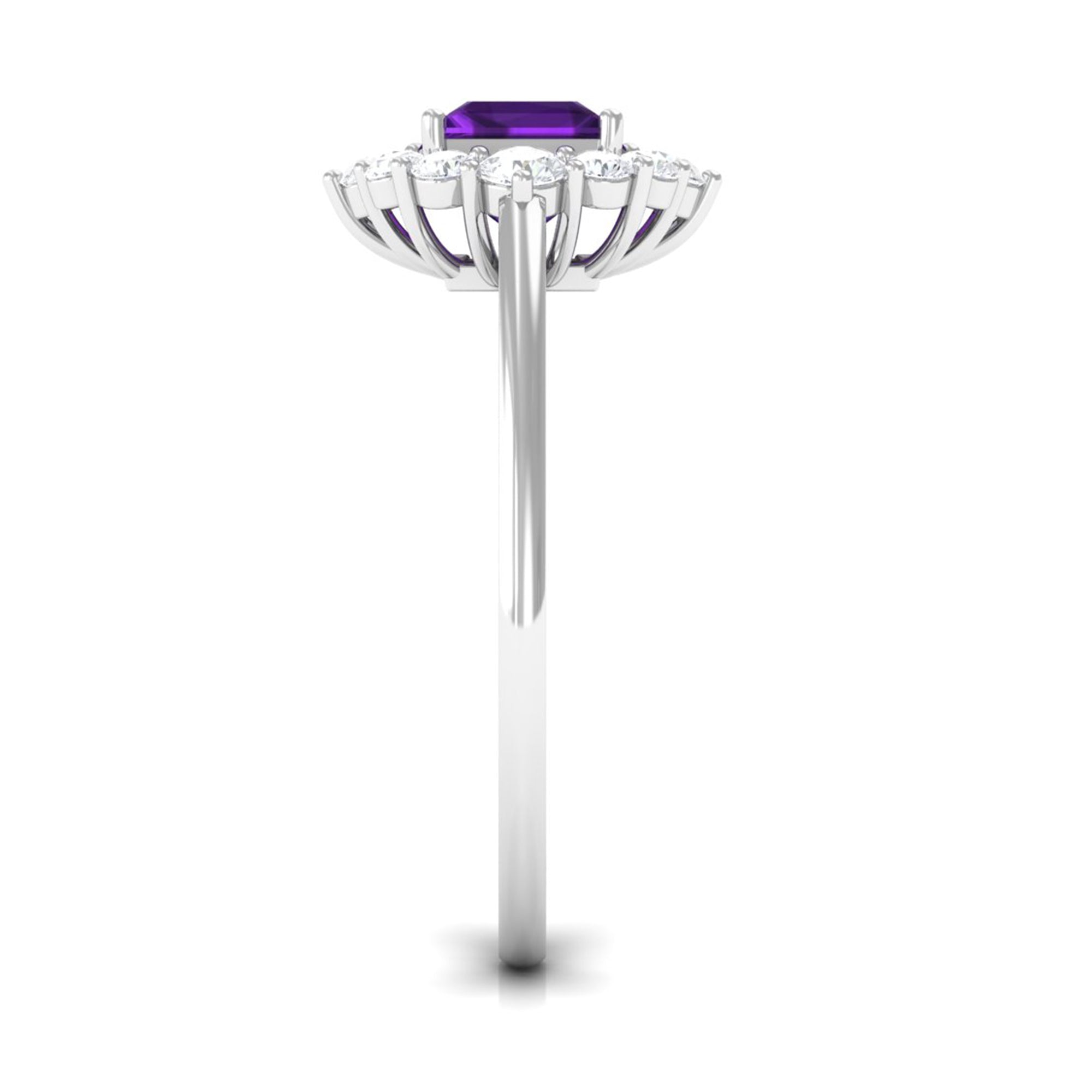 Princess Cut Amethyst and Diamond Halo Engagement Ring Amethyst - ( AAA ) - Quality - Rosec Jewels