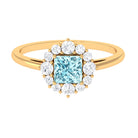 Princess Cut Aquamarine Engagement Ring with Diamond Halo Aquamarine - ( AAA ) - Quality - Rosec Jewels