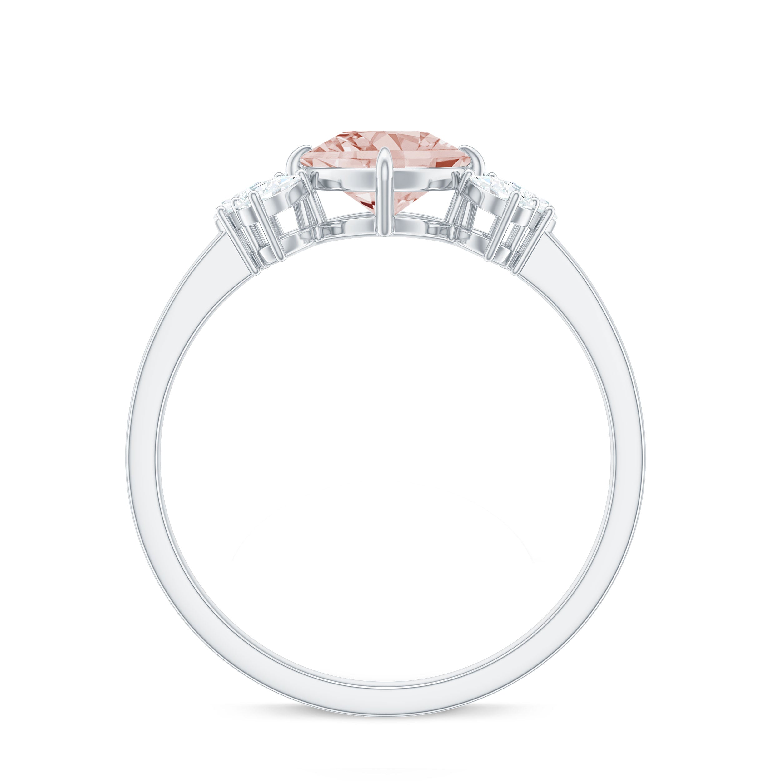 Cushion Cut Morganite Solitaire Ring with Diamond Trio Morganite - ( AAA ) - Quality - Rosec Jewels