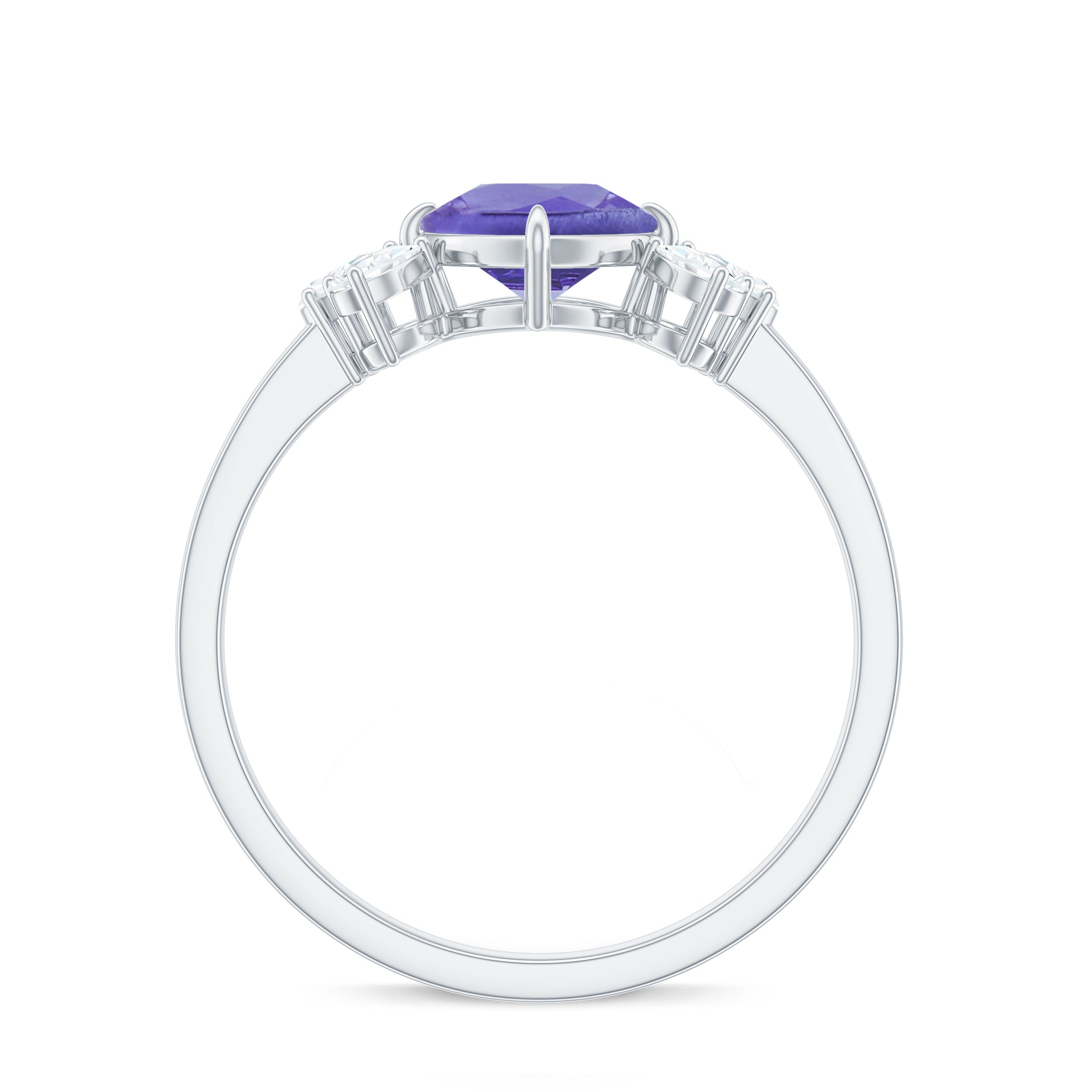 Cushion Shape Tanzanite Solitaire Ring with Diamond Trio Tanzanite - ( AAA ) - Quality - Rosec Jewels