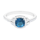 Natural London Blue Topaz Halo Engagement Ring with Diamond London Blue Topaz - ( AAA ) - Quality - Rosec Jewels