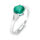 1 CT Round Emerald Solitaire Engagement Ring with Diamond Emerald - ( AAA ) - Quality - Rosec Jewels