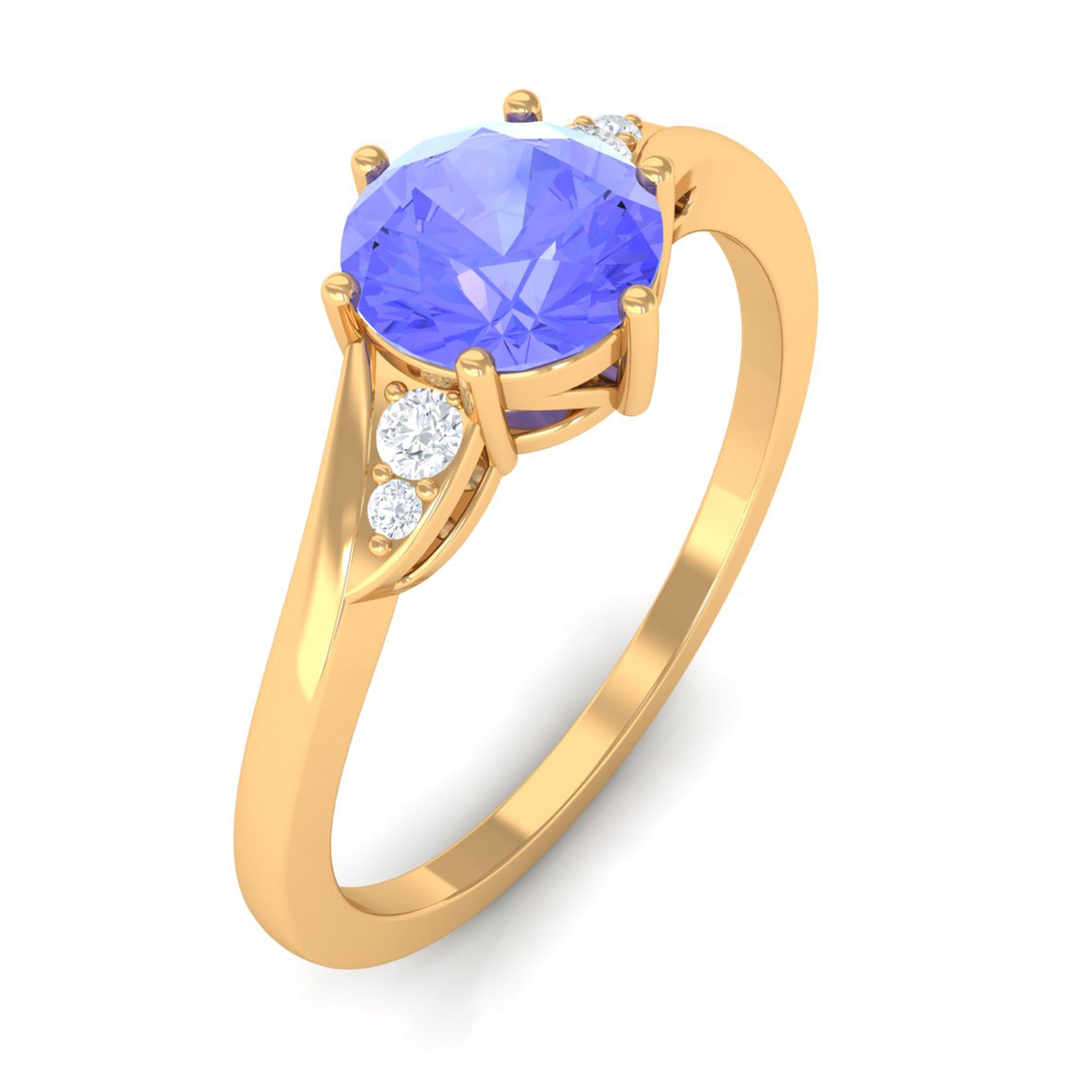 Round Tanzanite Solitaire Engagement Ring with Diamond Tanzanite - ( AAA ) - Quality - Rosec Jewels