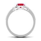 Solitaire Created Ruby Double Band Engagement Ring with Diamond Lab Created Ruby - ( AAAA ) - Quality - Rosec Jewels