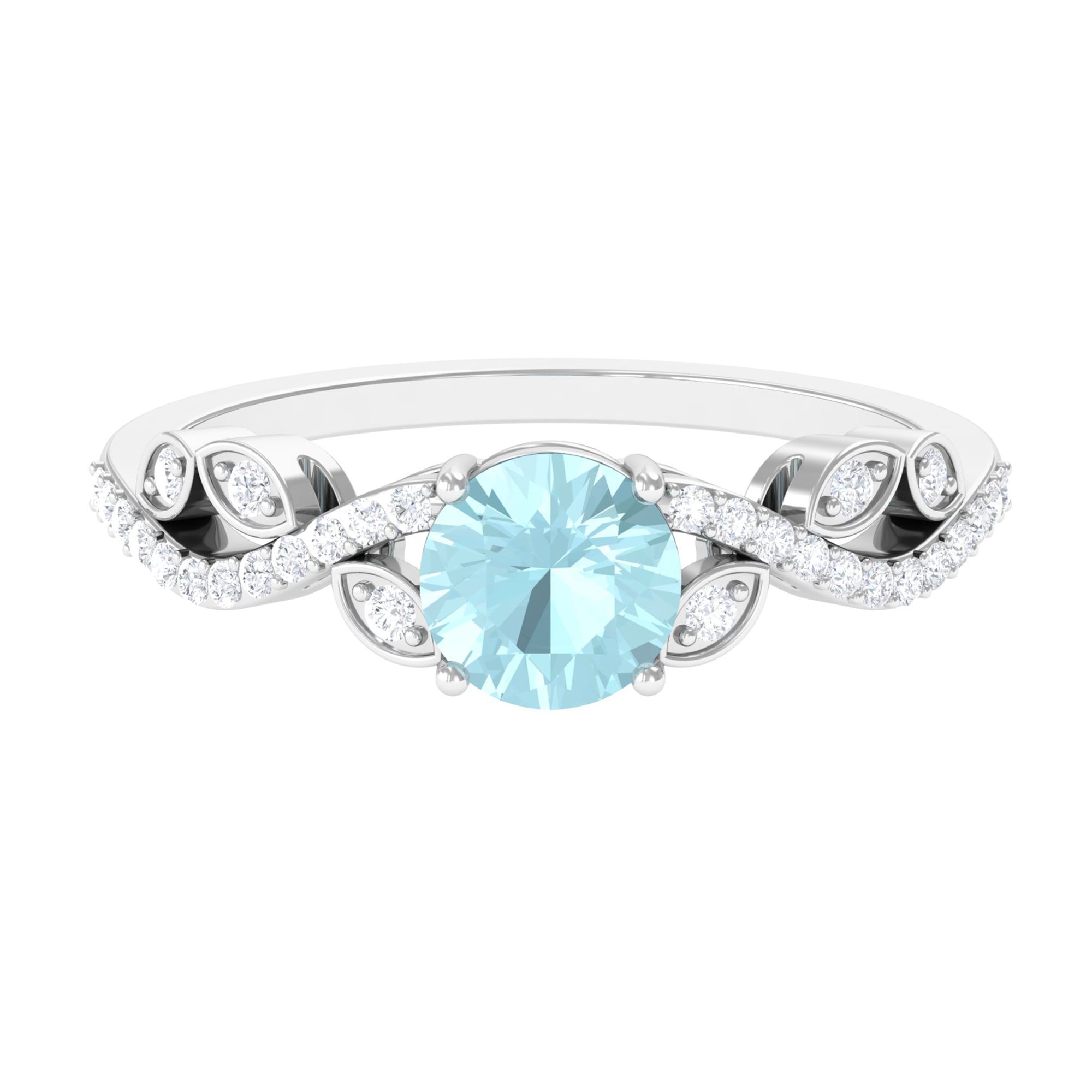 Round Sky Blue Topaz Designer Engagement Ring with Diamond Sky Blue Topaz - ( AAA ) - Quality - Rosec Jewels