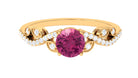 Round Shape Pink Tourmaline Designer Engagement Ring with Diamond Pink Tourmaline - ( AAA ) - Quality - Rosec Jewels