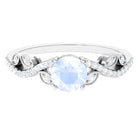 Round Shape Moonstone Designer Engagement Ring with Diamond Moonstone - ( AAA ) - Quality - Rosec Jewels